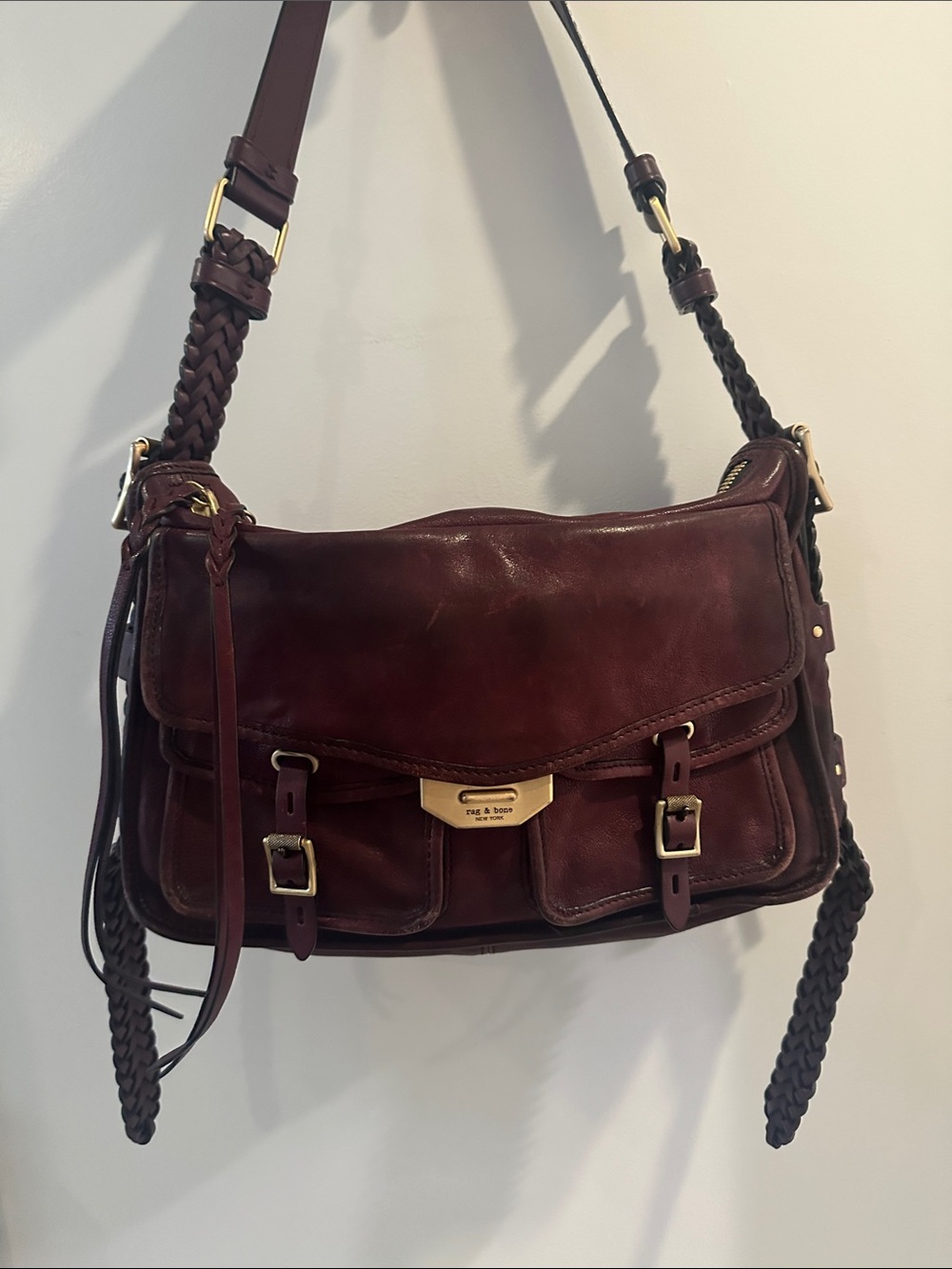 rag & bone Braided Strap Crossbody Bag in Deep Burgundy